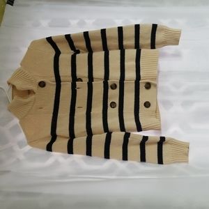 Lands End Canvas double breasted cotton cardigan.  XXS, navy blue and off white